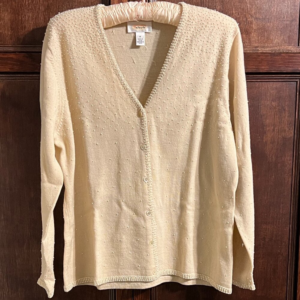 Talbots Cream Beaded V-Neck Cardigan